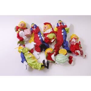 Clown, Cloth Figures, Circus, Ornament, Lot, Bright, Colorful, ~ 251222-WH 866